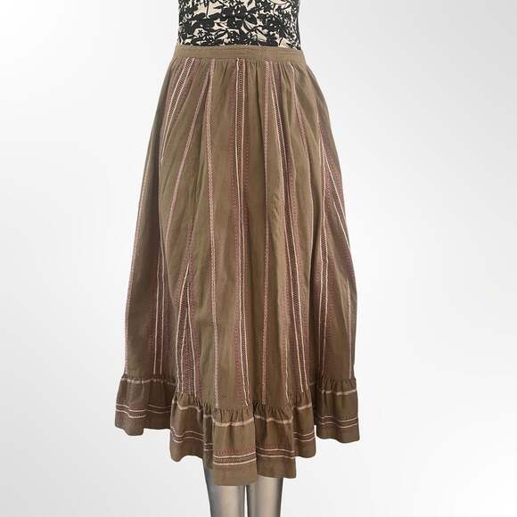 Sottana by David Lohman Dresses & Skirts - Sottana by David Lohman Vintage Brown Striped Cotton Midi Skirt